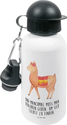 Produktbild von Mr. & Mrs. Panda Wasserflasche Alpaka Stolz - Weiß - Geschenk, Sportflasche, Trinkflasche Kinder, Kindergarten, Lama