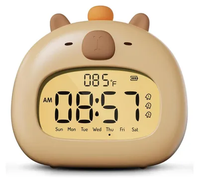 Produktbild von Capybara Kinderwecker mit Nachtlicht – Wiederaufladbar, 3 Alarme, laute Weckfunktion & Schlummerfunktion