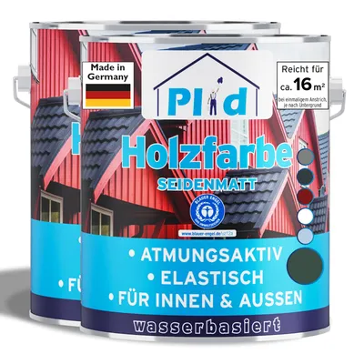 Produktbild von Plid Holzfarbe Moosgrün 1,5L / Innen & Außen - Wetterschutzfarbe Holzfarbe Außen - Dauerhafte Holzschutzfarbe - Farbe für Holz
