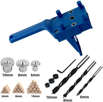 Immagine prodotto di Set di punte con dime per cerniere e fori a tasca, blu, 6/8/10 mm, 41 pezzi