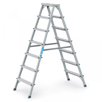 Produktbild von Zarges Stufenstehleiter Aluminium 7Stufen 2 seitig Plattform-H.1650mm 6,8kg mit Perlongurte - 44207