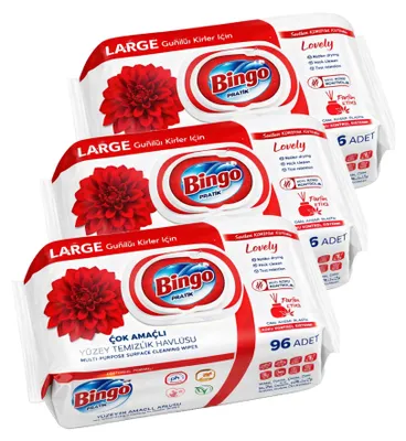 Zdjęcie produktu dla Bingo Lovely 3x96 sztuk – chusteczki czyszczące wielofunkcyjne