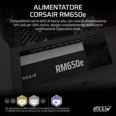 Produktbild von Corsair RMe Series RM650e, 650 W, 100 - 240 V, 47 - 63 Hz, 10 - 5 A, 110 W, 650 W