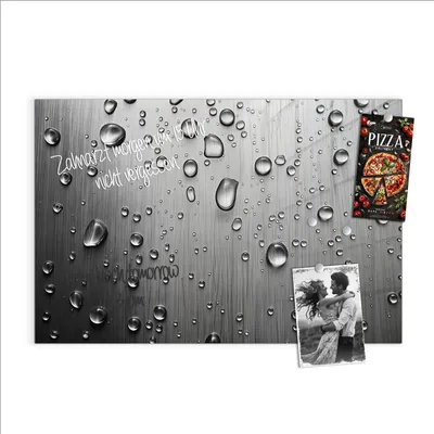 Produktbild von Magnettafel 60x40cm Pinnwand Whiteboard beschreibbar - Wassertropfen auf Metall