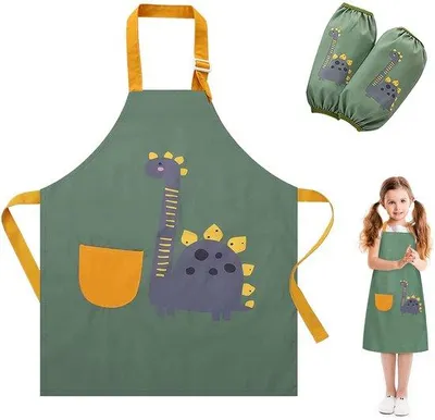 Productafbeelding van Unyqoos® LOUZIR kinderschort- en mouwset voor kinderen, verstelbare schort met zakken en sluiting, waterdicht – geschikt voor koken en schoolactiviteiten