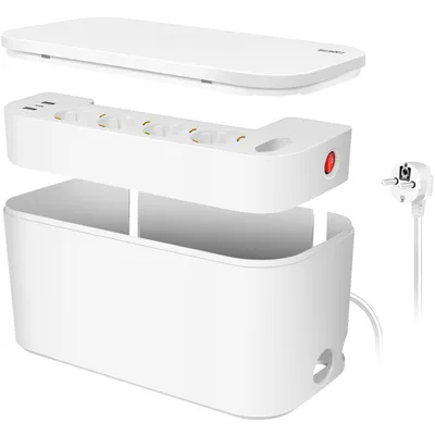 Produktbild von Kabelbox - Kabelversteck mit Abzweigdose + USB-A/USB-C-Aufladung. Weiß