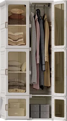 Produktbild von Fortuna Lai Kleiderschrank, Tragbarer Regalsystem, 10 Würfel Schrank aus Kunststoff mit 1 Kleiderstange, Schlafzimmerschrank kleiderschrank Weiss für Schlafzimmer