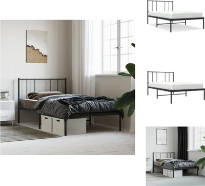 Zdjęcie produktu dla vidaXL Rama łóżka z zagłówkiem metalowa czarna 90x190 cm - Łóżka i ramy łóżek