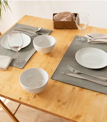 Produktbild von 2er Set Platzdeckchen Monaco Silber - Platzsets - Kunstleder - Rechteck - Abwaschbar - 45x30cm