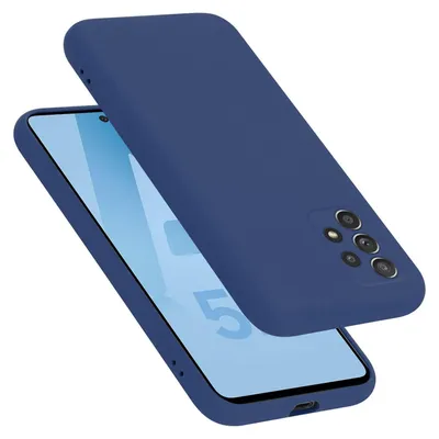 A blue phone case is shown on top of a smartphone.