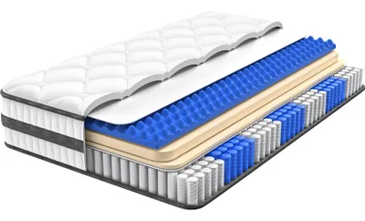 Produktbild von Boxspringmatratze 160x200x26cm, 7-Zonen, mit Memory-Schaum und Taschenfederkern, H3, ideal für Paare, Familien und großzügige Schlafzimmer