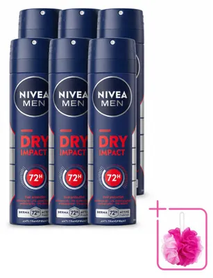 Imagen del producto de 6 aerosoles desodorantes NIVEA MEN Dry Impact, 150 ml - Paquete ahorro - 6 unidades