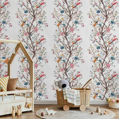 Produktbild von Vlies Tapete - Birds on a Flowering Twig 50x1000 cm Für Kinder e-B-10016-j-a
