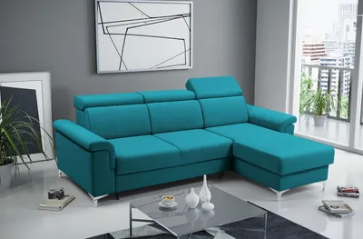 Produktbild von Ecksofa Martin Marine, universelle Ottomane, Schlaffunktion, Bettkasten, Kopfstützen, 252x170 cm