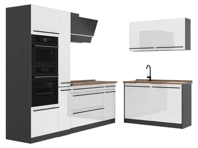 Imagen del producto de Cocina esquinera Vicco R-Line Blanco alto brillo/Antracita 230 x 120 cm encimera Roble dorado, Model 66718
