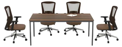Zdjęcie produktu dla Prostokątny brązowy stół konferencyjny Designerski blat drewniany Metalowe nogi