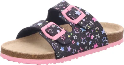 Produktbild von girlZ onlY Kinder-Pantolette mit Tieffußbett Stern-Muster Schwarz-Pink-Blau-Mehrfarbig, Farbe:blau, EU Größe:35