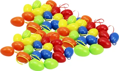 Produktbild von com-four® 60x Ostereier zum Aufhängen - Osterdeko in 5 kräftigen Farben - Deko Ostereier - Größe: 6 cm