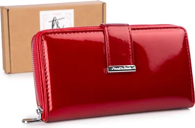 Produktbild von ennifer Jones Damen Echtleder Portemonnaie, Geldbörse Geldbeutel Portmonee groß, RFID-Schutz, 17 Kartenfächer, lackiert, mit Reißverschluss Rot
