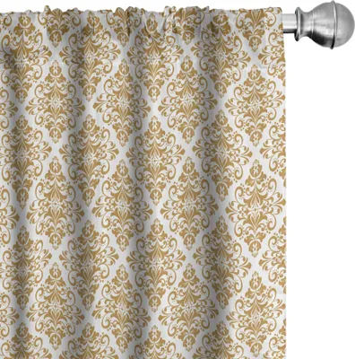 Obrázek produktu pro ABAKUHAUS viktoriánské závěsy, záclony, vintage styl barokní víry rokokový vzor klasická ozdoba shabby, 2 kusy 75 x 175 cm, karamelová a bílá