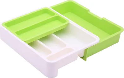 Obrázek produktu pro Rozšiřitelný plastový organizér do zásuvky na příbory, úložný prostor 3 v 1, šedý