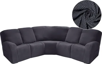 Image de (gris foncé) Housse de canapé en L 7 pièces, grille ananas, housse d'angle 5 places pour chaise longue Chivas