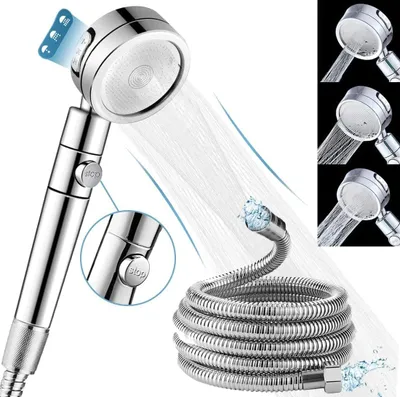 Produktbild von Regenduschkopf mit Schlauch - Wasserersparnis - Chrom - 2 m