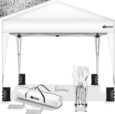 Zdjęcie produktu dla tillvex altana 3x3m wodoodporna biała + zestaw 4 worków z piaskiem | składana altana pop-up stabilna i regulowana wysokość | namiot ogrodowy ochrona UV 50+ | namiot imprezowy z torbą do ogrodu