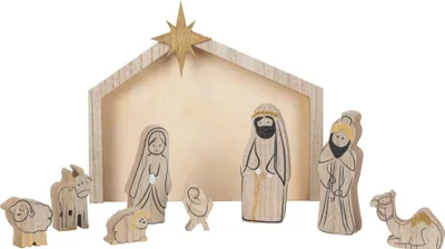Produktbild von Krippenfiguren mit Krippe zum Aufstellen 9-teiliges Set Weihnachtsdeko Deko