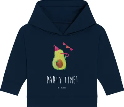 Produktbild von Mr. & Mrs. Panda Organic Baby Hoodie Avocado Party Zeit 24. - 36. Monat - French Navy - Geschenk, Geburtstag, Happy Birthday, Kapuzenshirt, Genießen, Kapuzensweatshirt