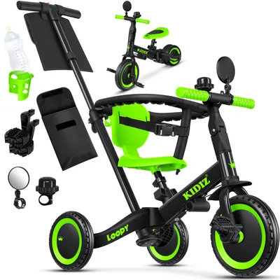 Produktbild von KIDIZ® Laufrad 6in1 Dreirad Loopy Laufräder Lauffahrrad Kinderdreirad ab 1 bis 5 Jahre | Lauflernhilfe belastbar bis 25Kg | inkl. Lenkstange Sicherheitsbügel Sicherheitsgurt Klingel & Spiegel