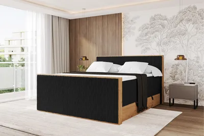 Produktbild von ALTDECOR BOXSPRINGBETT mit 2xBettkasten und Lattenrost, Topper, Boxbett, Polsterbett mit Bettkasten mit Stauraum und Kopfteil mit Matratze H3/H4 - LOLLI9-Z-KING 200x200 Schwarz