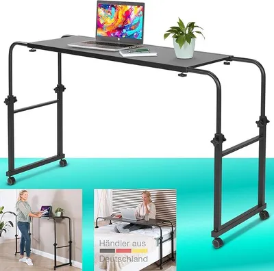 Produktbild von Über-Betttisch auf Rollen höhenverstellbar/breitenverstellbar, Overbed Table, Mobiler Schreibtisch, Pflegetisch, Laptoptisch, Bettbeistelltisch, Breite 119-190 cm & Höhe 78-120 cm