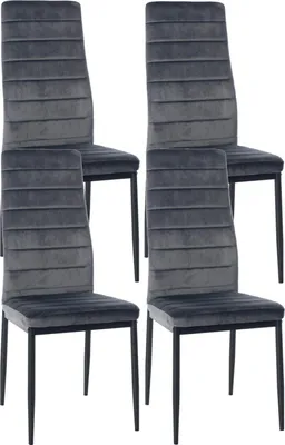 Obrázek produktu pro 4dílná jídelní sada židlí - jídelní set - pohodlné vysoké opěradlo, moderní design | Barva: šedá | Materiál: měkký
