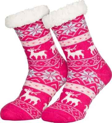 Tobeni 1 Paar Damen Homesocks Cosyshoe mit Anti-Rutsch Noppen Sohle Hirsch Pink