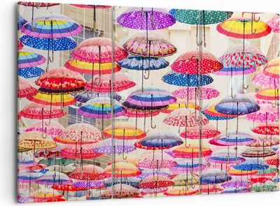 Produktbild von Bild auf Leinwand - Leinwandbild - Regenschirme City Dekoration Himmel - 105x70cm - Wand Bild - Wanddeko - Leinwanddruck - Bilder - Kunstdruck - Leinwand bilder - Wandkunst - CE105x70-3145
