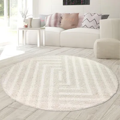 Produktbild von Hochflor Teppich mit Muster weich kuschelig modern in Creme Größe - 160 cm Rund