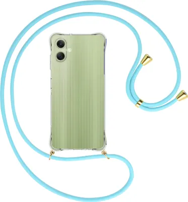Produktbild von Handykette Backcover-Schutzhülle mit Band (Metall goldfarben) für Samsung Galaxy A06 4G - himmelblau
