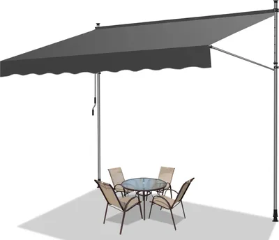 Produktbild von Faziango Markise Klemmmarkise Balkonmarkise Grau mit Handkurbel ohne Bohren Sonnenschutz UV-Schutz und wasserfestund höhenverstellbar 400cm