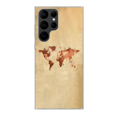 Produktbild von MuchoWow® Handyhülle Schutzhülle Hülle für Samsung Galaxy S22 Ultra Weltkarte - Herz - Braun Silikon Softcase Handy Hülle - Abbildung