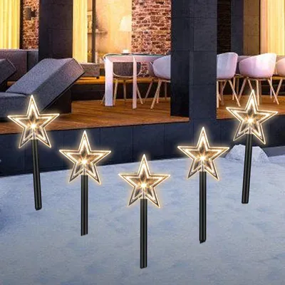 Image de Jayseuw 5x étoile de jardin 36cm blanc chaud 6/18h minuterie bâtons lumineux