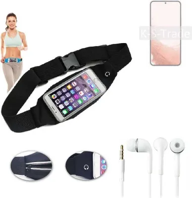 Produktbild von K-S-Trade Bauchtasche Gürteltasche kompatibel mit Samsung Galaxy S22 Exynos schwarz + Kopfhörer. Sport Running Jogging Fitness Laufen Umhängetasche
