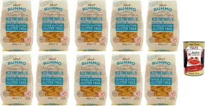 Produktbild von Rummo Pasta Mezze Penne Rigate N° 28 senza Glutine, gluten free, 100% italienische Pasta nudeln glutenfrei 10x 400g + Italian Gourmet polpa 400g