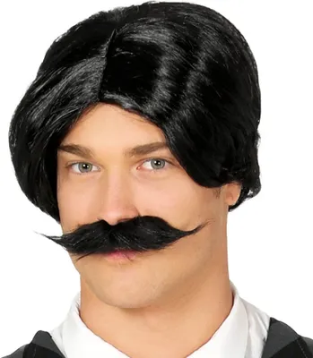 Produktbild von Schwarze Perücke mit Schauzbart für Herren