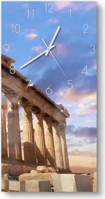 Produktbild von DEQORI Glasuhr 30x60 cm Zahlen 'Parthenon im Abendlicht' Wanduhr Glas Uhr Design leise