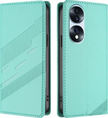 Produktbild von Hülle für Honor 70 Pro, Kunstleder Brieftaschen Handyhülle mit Kartenfach und Standfunktion Türkis