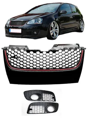 Productafbeelding van Koolgrillset zonder embleem, zwart-rood, voor VW Golf 5 GTI, modeljaren 2003-2009
