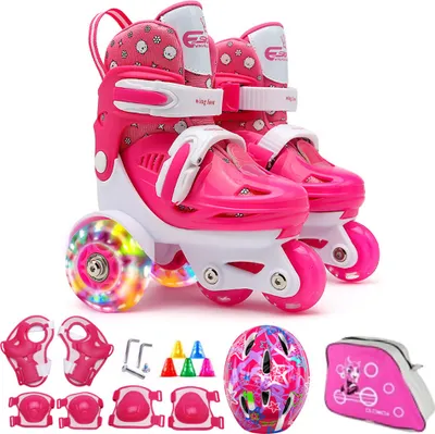 Produktbild von Flash Skating Schuhe Kinder Anfaenger Rollschuhschuhe Set Kinder Schlittschuhe Rollschuhe (S)