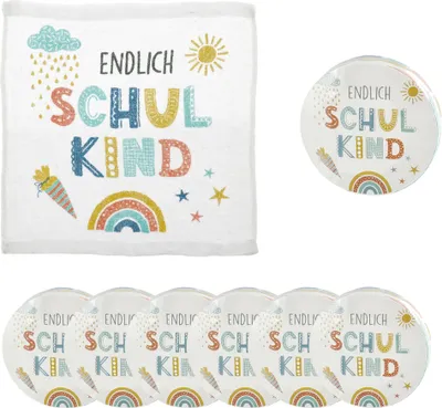 Produktbild von 6 x Magisches Handtuch "Endlich Schulkind" aus 100% Baumwolle - Zauberhandtuch für Schulkind - Geschenk Schulanfang und Einschulung