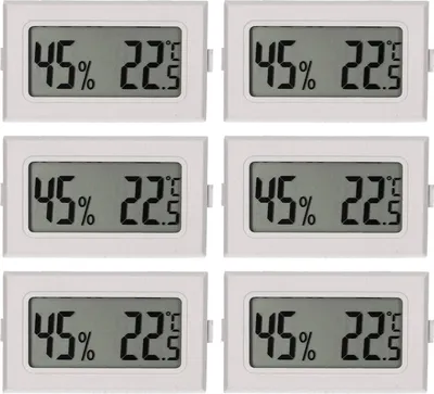 Immagine prodotto di 6 mini termometri igrometri digitali per la misurazione della temperatura e dell'umidità. Misuratori di umidità e termometri
